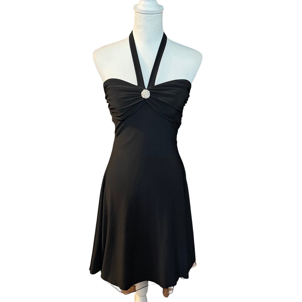 Vintage Y2K B Darlin Black Halter Flare Dress Size 5/6